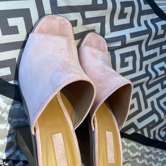 Forever 21 high heels pink block mules, din fabric - Picture 4 of 8